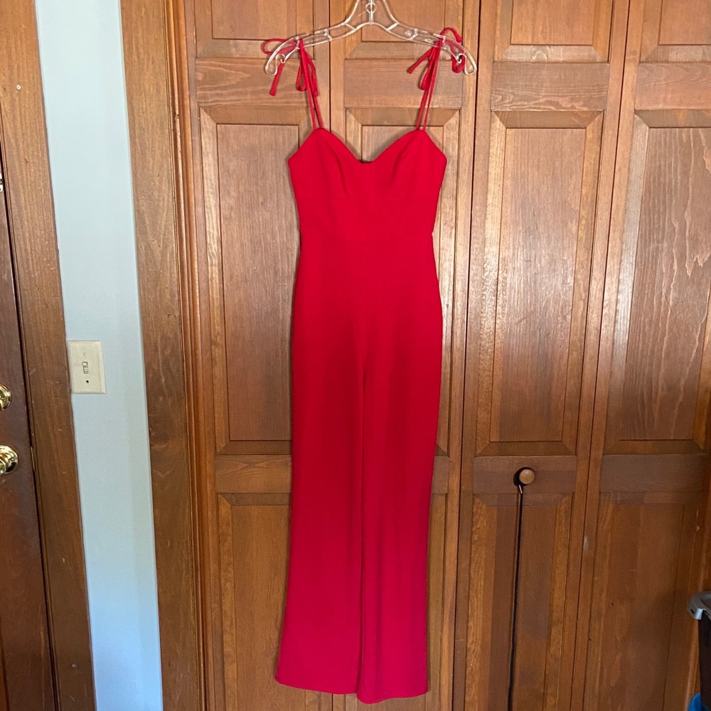 Wide Leg Jumpsuit w/Sweetheart Neckline ~Bow Ties On Shoulder By Crystal Sky